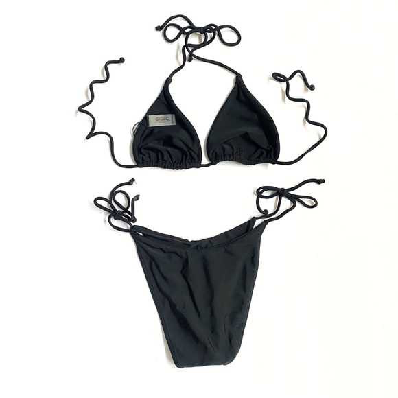 GIGI C Josie Kira black triangle string halter side tie bikini swimsuit set - Picture 2 of 6